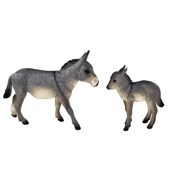 Mojo Donkey Jenny Mom And Foal Baby Figurine Set Plastic Toy Equus Asinus - Picture 1 of 10